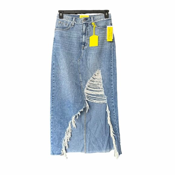 🤩Women Maxi Skirt Deconstructed Sz 27 Denim Jean Skirt Blue Sam Edelman New - Picture 2 of 10